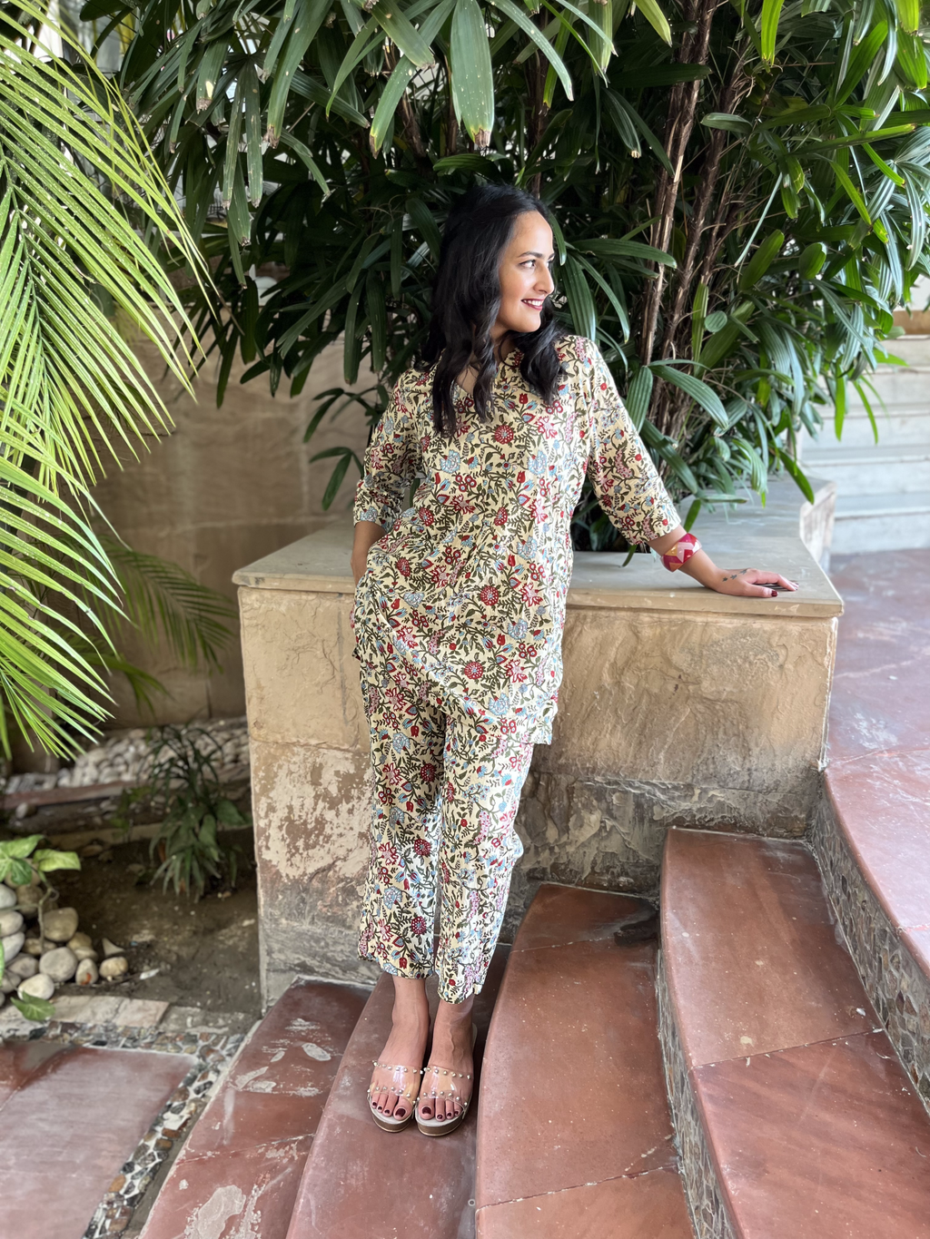 Yellow Printed Co-ord Set by Kamakhyaa with 100% pure cotton, Casual Wear, Co-ord Sets, FB ADS JUNE, Fitted At Waist, KKYSS, Naturally Made, Printed, Relaxed Fit, Summer Sutra, Womenswear, Yellow at Kamakhyaa for sustainable fashion