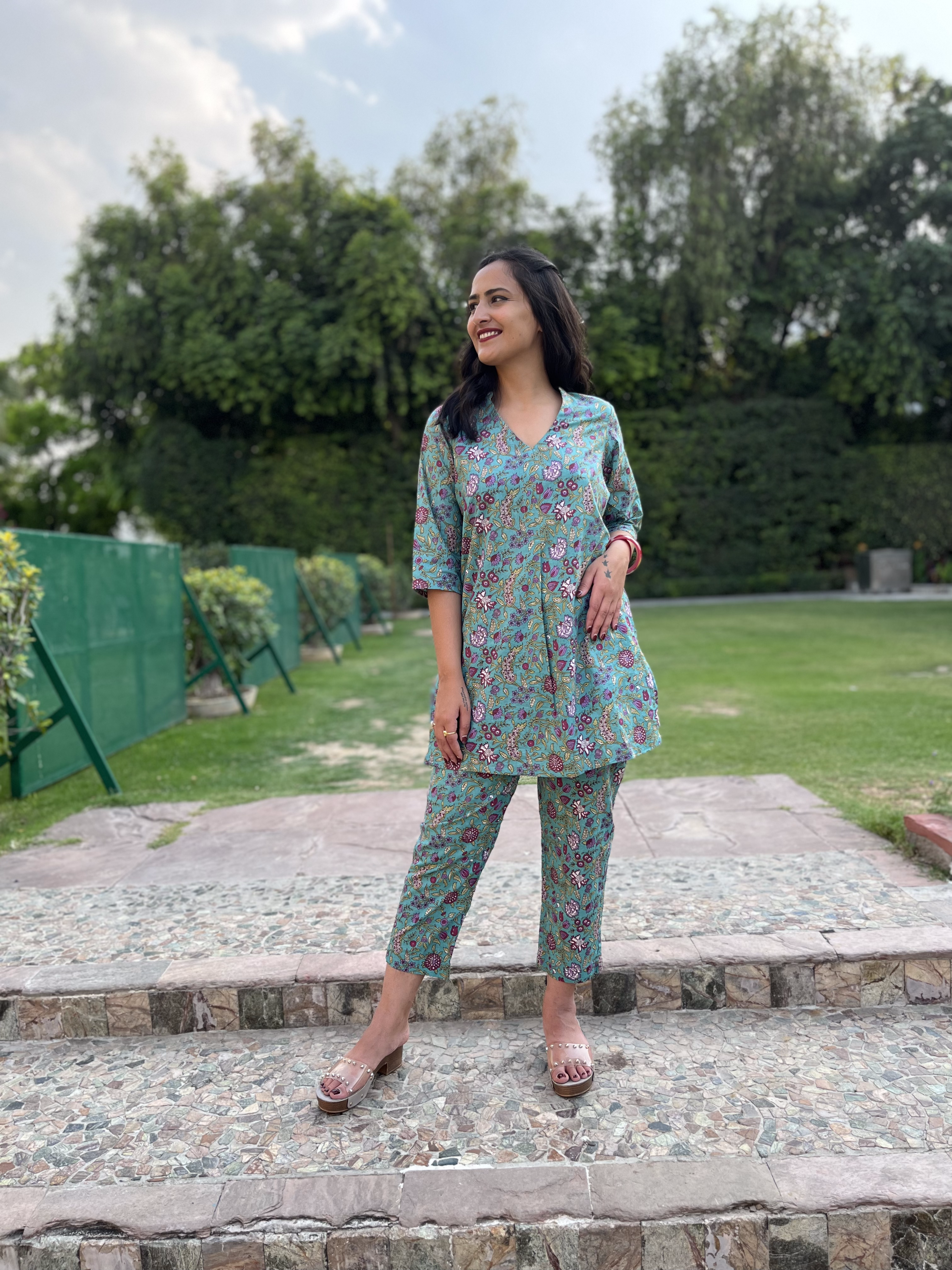 Green Printed Co-ord Set by Kamakhyaa with 100% pure cotton, Casual Wear, Co-ord Sets, FB ADS JUNE, Fitted At Waist, Green, KKYSS, Naturally Made, Printed, Relaxed Fit, Summer Sutra, Womenswear at Kamakhyaa for sustainable fashion