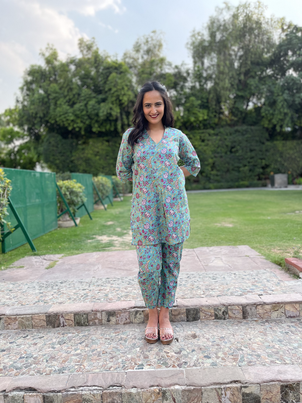 Green Printed Co-ord Set by Kamakhyaa with 100% pure cotton, Casual Wear, Co-ord Sets, FB ADS JUNE, Fitted At Waist, Green, KKYSS, Naturally Made, Printed, Relaxed Fit, Summer Sutra, Womenswear at Kamakhyaa for sustainable fashion