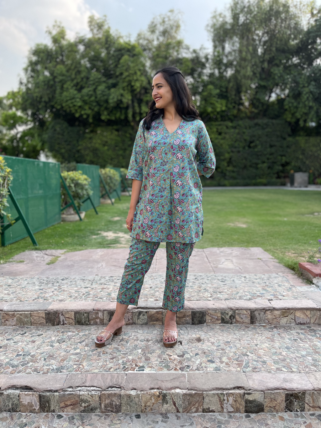 Green Printed Co-ord Set by Kamakhyaa with 100% pure cotton, Casual Wear, Co-ord Sets, FB ADS JUNE, Fitted At Waist, Green, KKYSS, Naturally Made, Printed, Relaxed Fit, Summer Sutra, Womenswear at Kamakhyaa for sustainable fashion