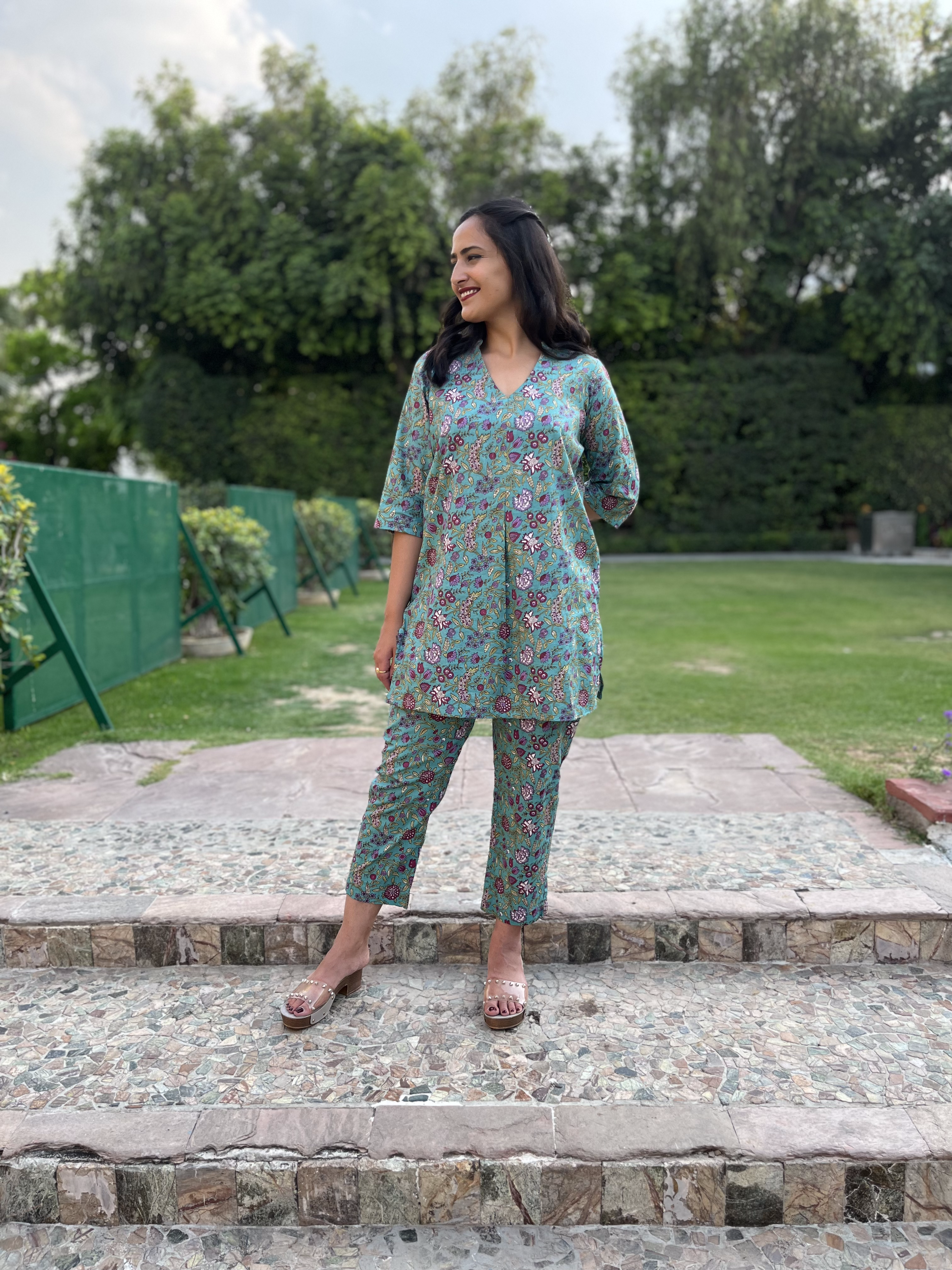 Green Printed Co-ord Set by Kamakhyaa with 100% pure cotton, Casual Wear, Co-ord Sets, FB ADS JUNE, Fitted At Waist, Green, KKYSS, Naturally Made, Printed, Relaxed Fit, Summer Sutra, Womenswear at Kamakhyaa for sustainable fashion