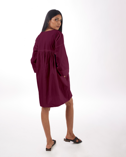 Plum Yoke Mini Dress by Kamakhyaa with 100% pure cotton, Casual Wear, FB ADS JUNE, Fitted At Waist, KKYSS, Loose Fit, Mini Dresses, Naturally Made, Purple, Slim Fit, Solids, Summer Sutra, Womenswear at Kamakhyaa for sustainable fashion