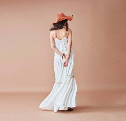 White Cotton Maxi Dress Dresses Cotton, Natural, Prints, Relaxed Fit, Dan Ba Kamakhyaa