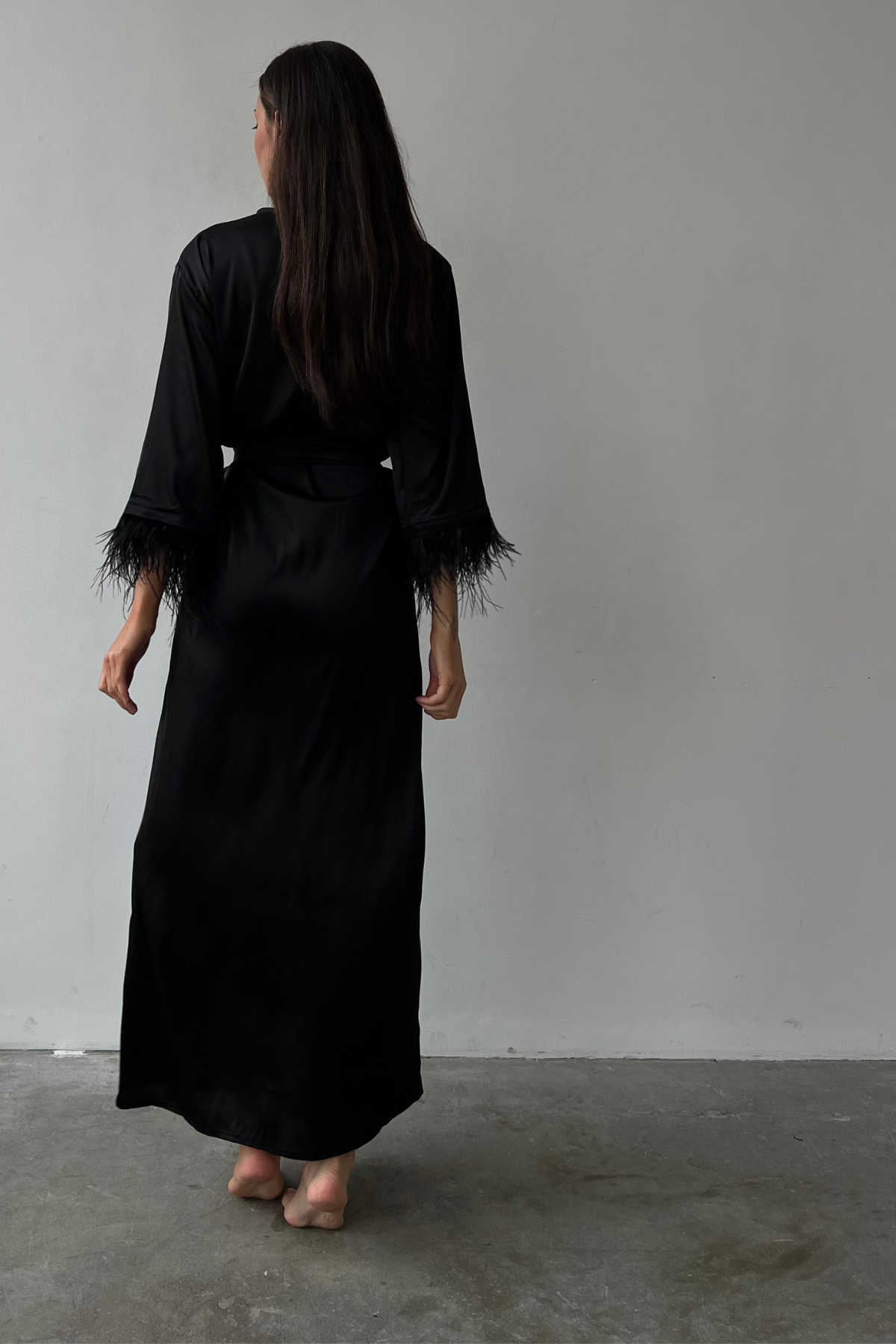 Aster Black Kimono Robe by Angie's Showroom with Womenswear at Kamakhyaa for sustainable fashion