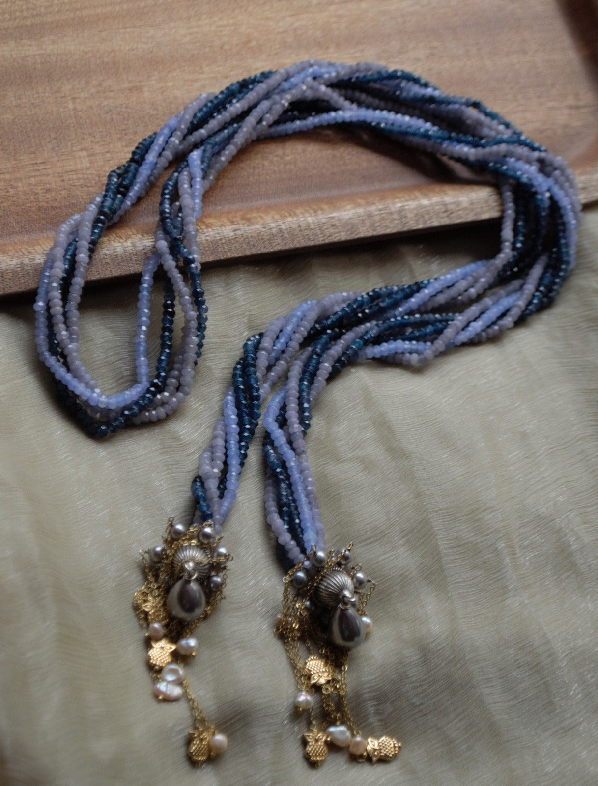 Blue Necklace Azura tassel Jades by House Of Heer with Alloy Metal, Beaded Jewellery, Blue, Festive Jewellery, Festive Wear, Free Size, jewelry, July Sale, July Sale 2023, Natural, Necklaces, Solids at Kamakhyaa for sustainable fashion