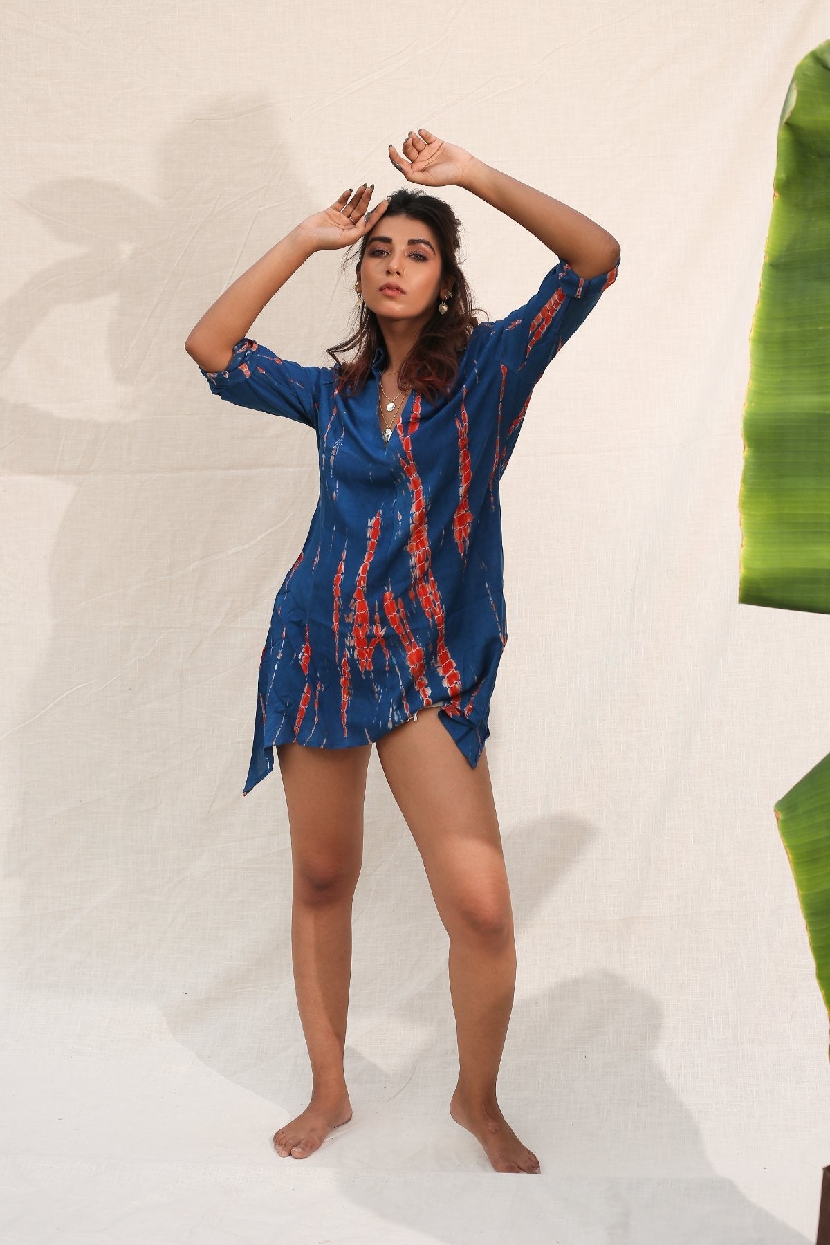 Orange And Grey Shirt Kaftan by Keva with Blue, Crepe, Day Dream, Natural, Pink, Rayon, Relaxed Fit, Resort Wear, Shirts, Tie & Dye, Tops, White, Womenswear at Kamakhyaa for sustainable fashion