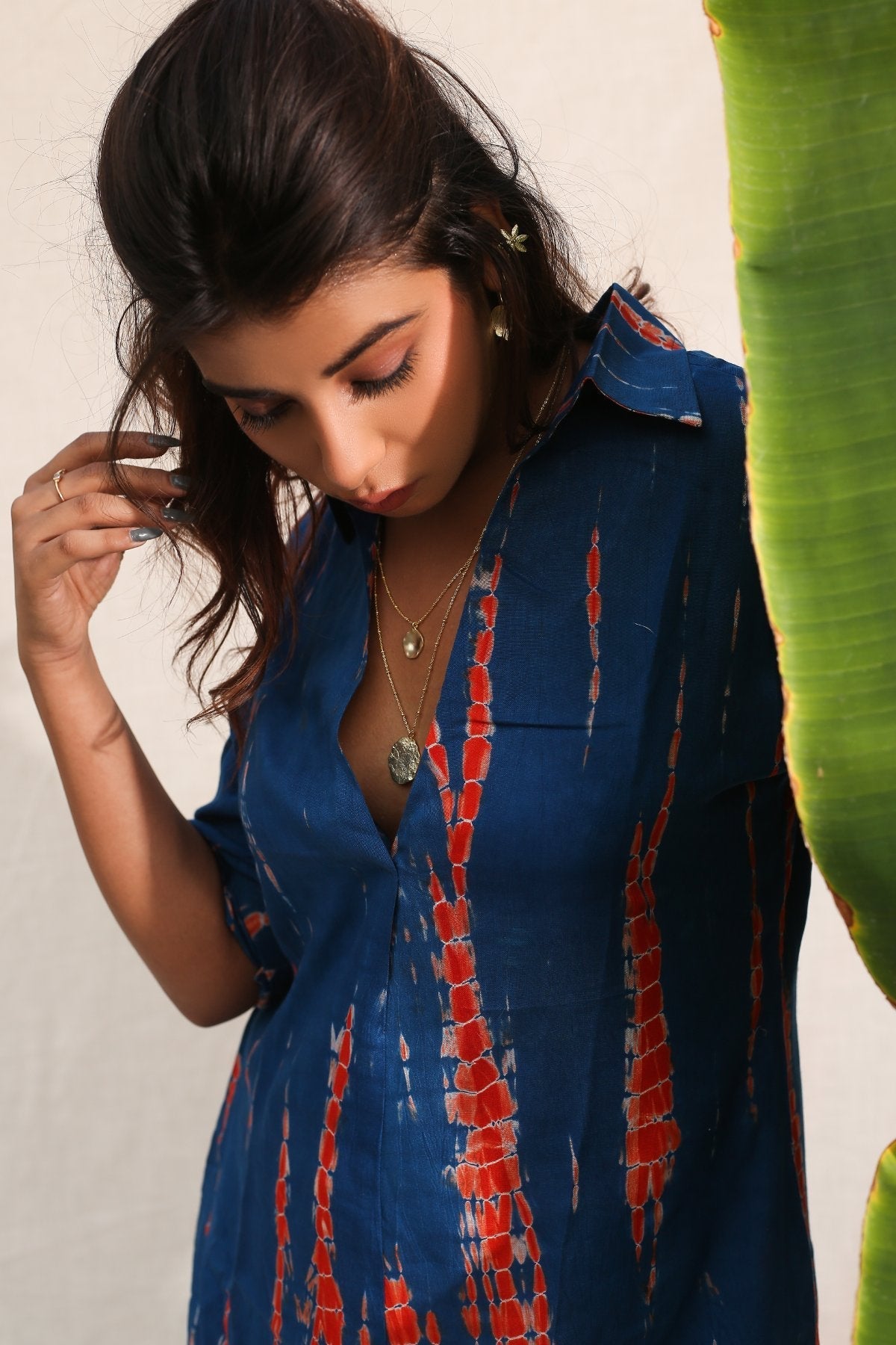 Orange And Grey Shirt Kaftan by Keva with Blue, Crepe, Day Dream, Natural, Pink, Rayon, Relaxed Fit, Resort Wear, Shirts, Tie & Dye, Tops, White, Womenswear at Kamakhyaa for sustainable fashion