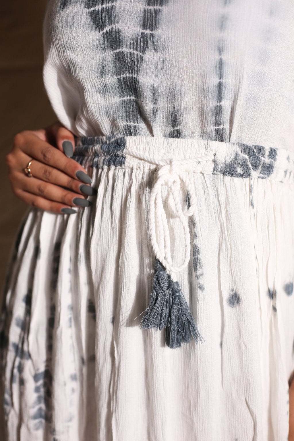 White Skirt And Top- Set of Two by Keva with Best Selling, Co-ord Sets, Crepe, Day Dream, Lounge Wear Co-ords, Natural, Rayon, Relaxed Fit, Resort Wear, Skirt Sets, Tie & Dye, Vacation Co-ords, White, Womenswear at Kamakhyaa for sustainable fashion