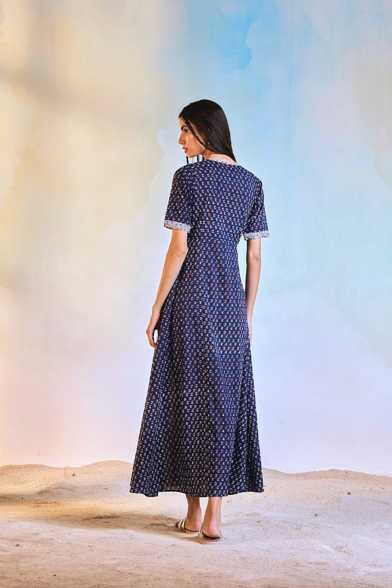 Wrap Cotton Dress by Charkhee with Best Selling, Blue, Casual Wear, Cotton, Escape by Charkhee, Natural, Prints, Regular Fit, Womenswear, Wrap Dresses at Kamakhyaa for sustainable fashion