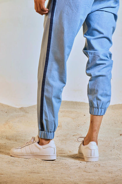 Soft Denim Jogger by Charkhee with Blue, Bottoms, Casual Wear, Cotton, Escape by Charkhee, For Him, Joggers, Mens Bottom, Menswear, Natural, Regular Fit, Solids at Kamakhyaa for sustainable fashion