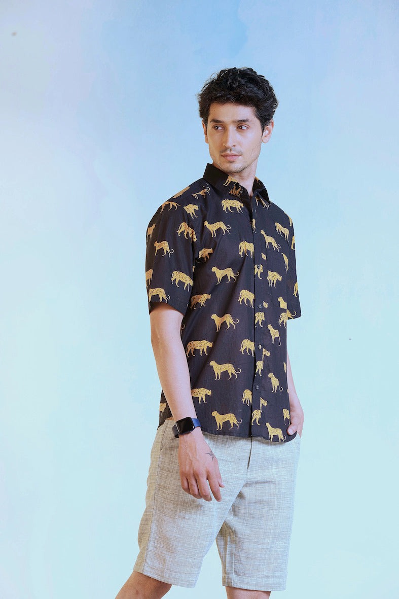 Block Print Shirt by Charkhee with Black, Casual Wear, Cotton, Escape by Charkhee, For Him, Menswear, Natural, Prints, Regular Fit, Shirts, Tops at Kamakhyaa for sustainable fashion