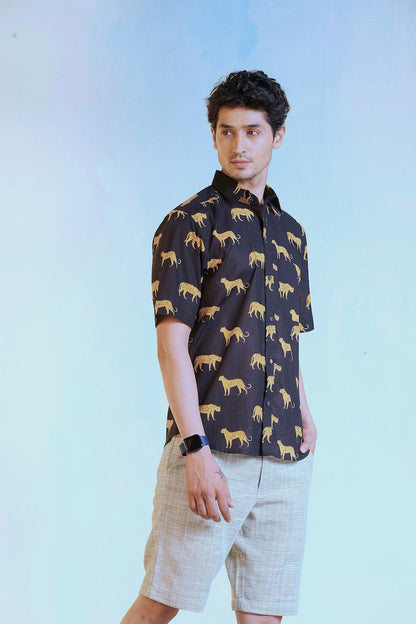 Block Print Shirt by Charkhee with Black, Casual Wear, Cotton, Escape by Charkhee, For Him, Menswear, Natural, Prints, Regular Fit, Shirts, Tops at Kamakhyaa for sustainable fashion