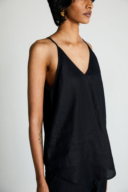 Black Endless Sunday Top by Reistor with Black, Hemp, Hemp Noir by Reistor, Less than $50, Natural, Office Wear, Regular Fit, Solid Selfmade, Solids, Spaghettis, Tops, Womenswear at Kamakhyaa for sustainable fashion