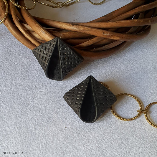 Black Studs Earrings by Noupelle with Black, Fashion Jewellery, Free Size, Less than $50, Party Wear, Products less than $25, Stud Earrings, Upcycled, Upcycled from Leather Waste, Women Led Designer at Kamakhyaa for sustainable fashion