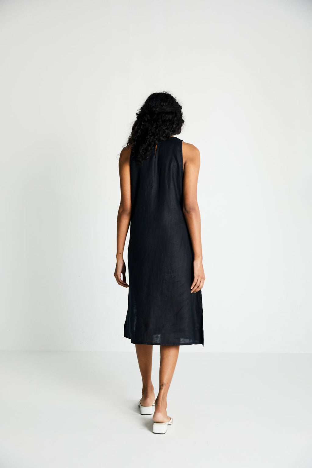 Black The Hemp Noir Dress by Reistor with Best Selling, Black, Dresses, Hemp, Hemp Noir by Reistor, Midi Dresses, Natural, Office Wear, Regular Fit, Sleeveless Dresses, Solid Selfmade, Solids, Womenswear at Kamakhyaa for sustainable fashion