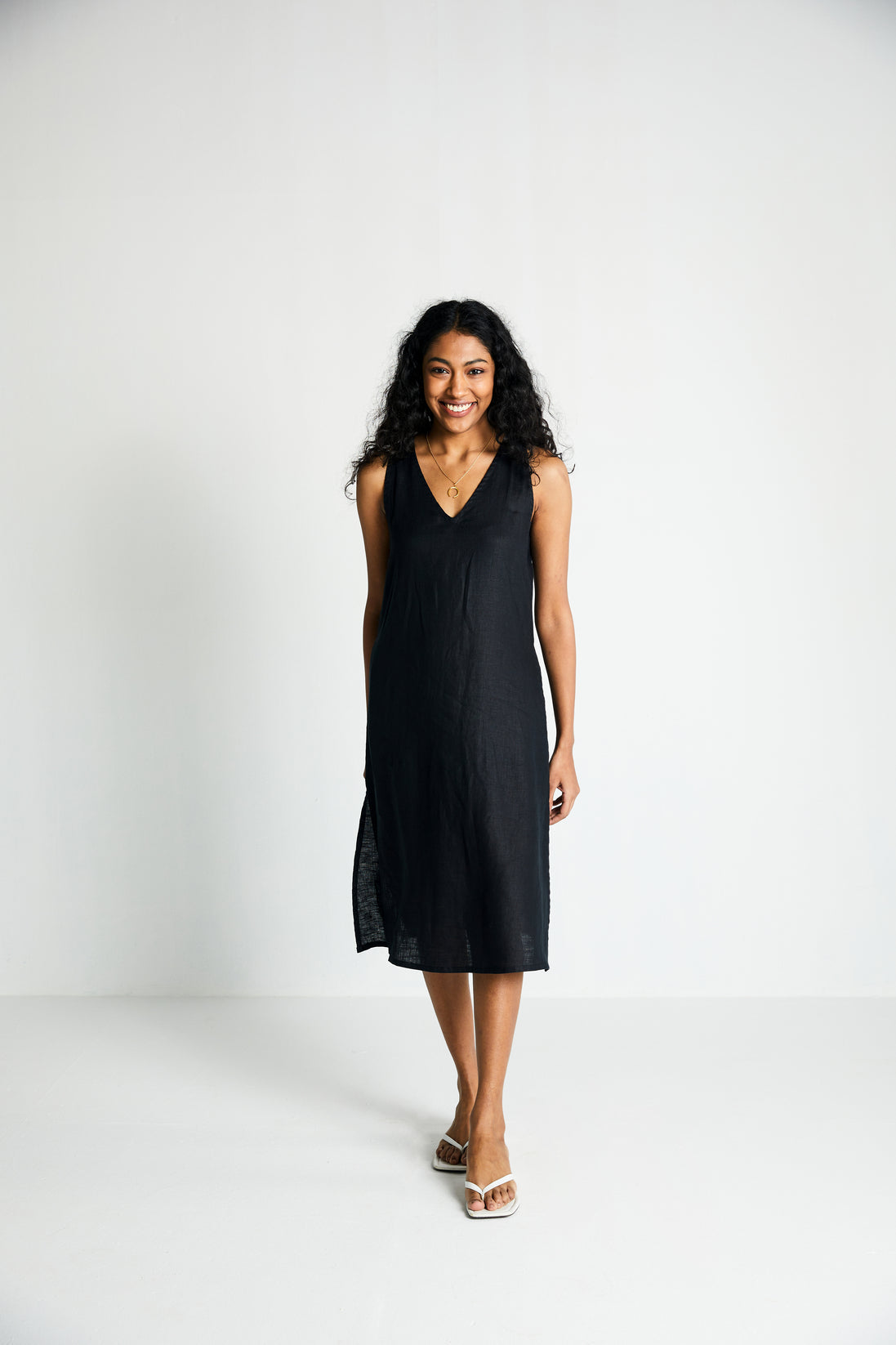 Black The Hemp Noir Dress by Reistor with Best Selling, Black, Dresses, Hemp, Hemp Noir by Reistor, Midi Dresses, Natural, Office Wear, Regular Fit, Sleeveless Dresses, Solid Selfmade, Solids, Womenswear at Kamakhyaa for sustainable fashion