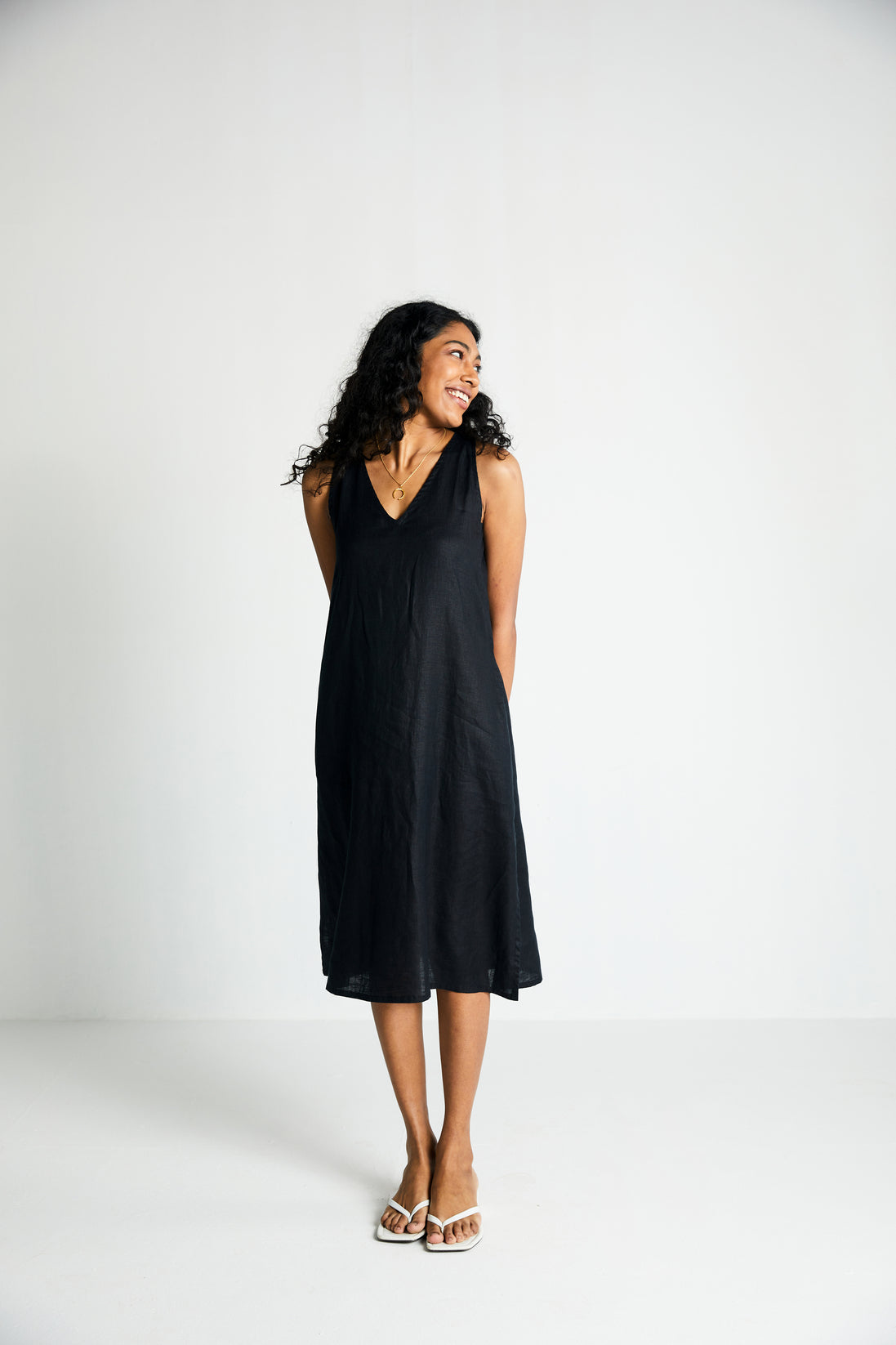 Black The Hemp Noir Dress by Reistor with Best Selling, Black, Dresses, Hemp, Hemp Noir by Reistor, Midi Dresses, Natural, Office Wear, Regular Fit, Sleeveless Dresses, Solid Selfmade, Solids, Womenswear at Kamakhyaa for sustainable fashion