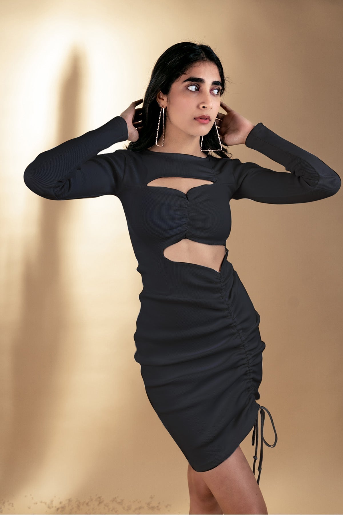 Black Mini Dress by Meko Studio with Black, Cut Out Dresses, Deadstock Fabrics, Evening Wear, For Her, July Sale, July Sale 2023, Mini Dresses, Reroot AW-21/22, Reroot by Meko Studio, Slim Fit, Solid Selfmade, Solids, Womenswear at Kamakhyaa for sustainable fashion