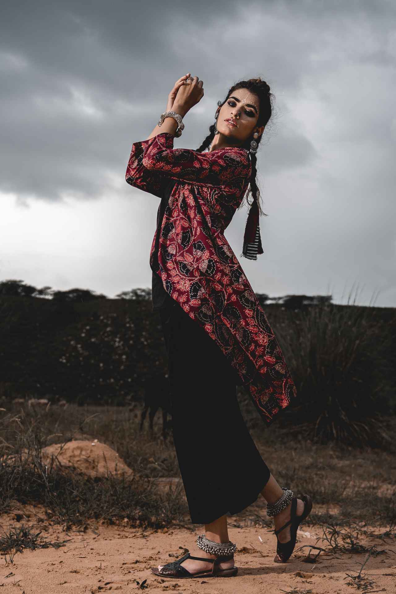 Black Cotton Top With Maroon Hand Block Printed Jacket And Pants - Set Of 3 by Keva with Black, Block Prints, Co-ord Sets, Cotton, Natural, Relaxed Fit, Resort Wear, Travel, Travel Co-ords, Wild Child, Womenswear at Kamakhyaa for sustainable fashion