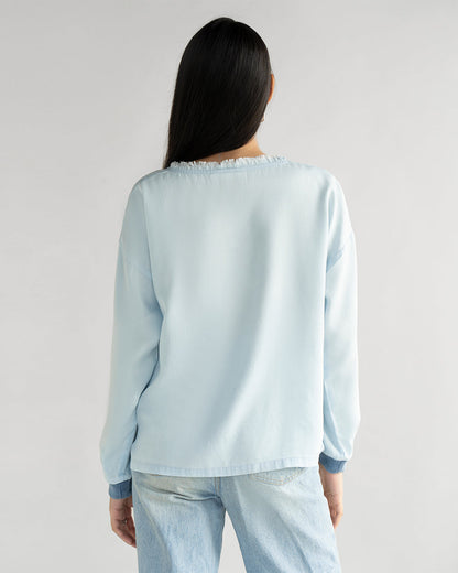 Blue Boxy Fit Top by Reistor with Blouses, Blue, Casual Wear, Denim, Denim Restored by Reistor, Natural, Relaxed Fit, Solids, Tencel, Tops, Womenswear at Kamakhyaa for sustainable fashion