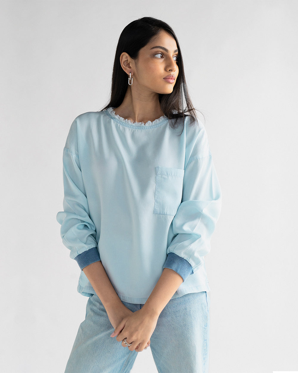 Blue Boxy Fit Top by Reistor with Blouses, Blue, Casual Wear, Denim, Denim Restored by Reistor, Natural, Relaxed Fit, Solids, Tencel, Tops, Womenswear at Kamakhyaa for sustainable fashion