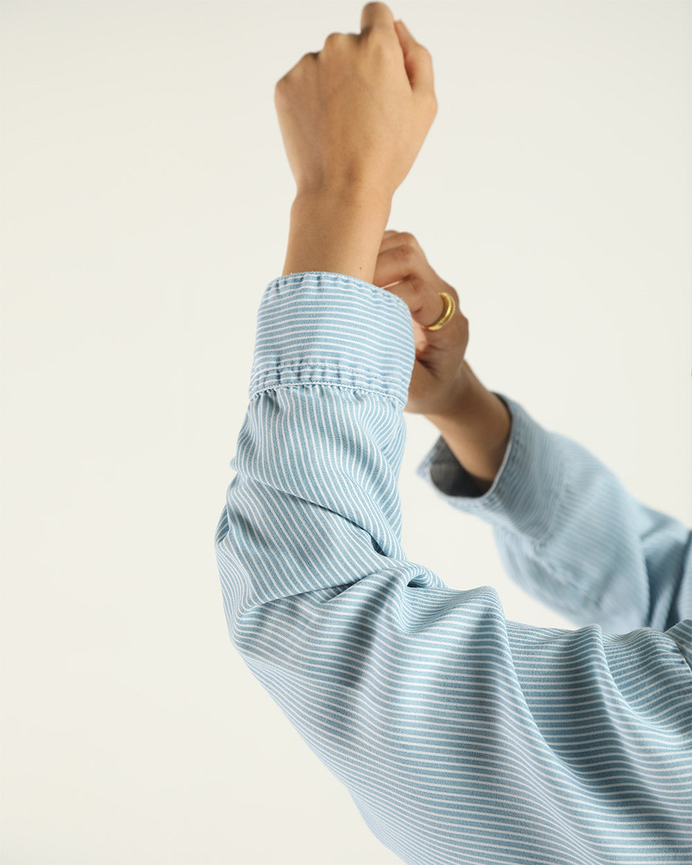 Blue Denim Striped Shirt by Reistor with A Summer Situation by Reistor, Bemberg, Blue, Casual Wear, Natural, Regular Fit, Shirts, Solids, Tencel, Tops, Womenswear at Kamakhyaa for sustainable fashion