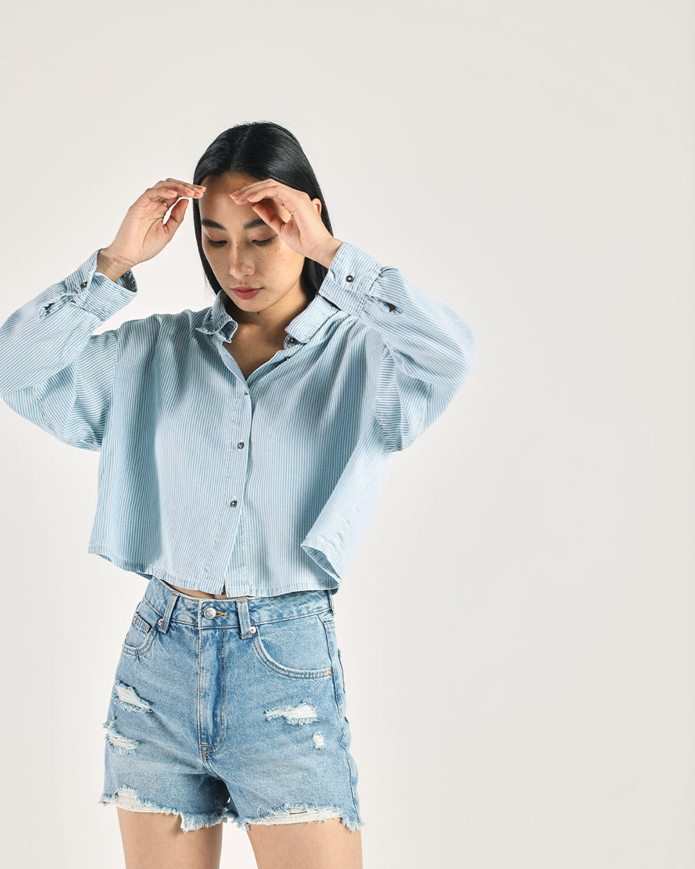 Blue Denim Striped Shirt by Reistor with A Summer Situation by Reistor, Bemberg, Blue, Casual Wear, Natural, Regular Fit, Shirts, Solids, Tencel, Tops, Womenswear at Kamakhyaa for sustainable fashion