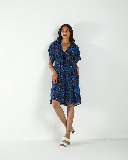 Blue Floral Midi Dress by Reistor with A Summer Situation by Reistor, Bemberg, Best Selling, Blue, Casual Wear, FB ADS JUNE, Mini Dresses, Natural, Prints, Regular Fit, Womenswear at Kamakhyaa for sustainable fashion