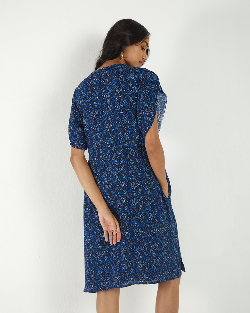 Blue Floral Midi Dress by Reistor with A Summer Situation by Reistor, Bemberg, Best Selling, Blue, Casual Wear, FB ADS JUNE, Mini Dresses, Natural, Prints, Regular Fit, Womenswear at Kamakhyaa for sustainable fashion