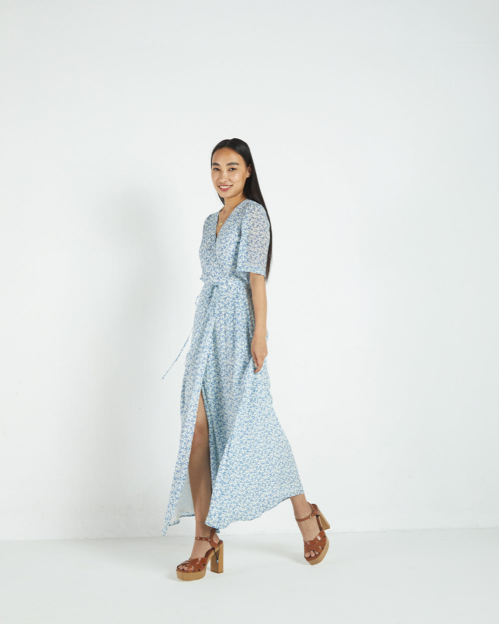 Blue Floral Wrap Dress by Reistor with A Summer Situation by Reistor, Bemberg, Blue, Casual Wear, FB ADS JUNE, For Daughter, Natural, Printed Selfsame, Prints, Regular Fit, Womenswear, Wrap Dresses at Kamakhyaa for sustainable fashion