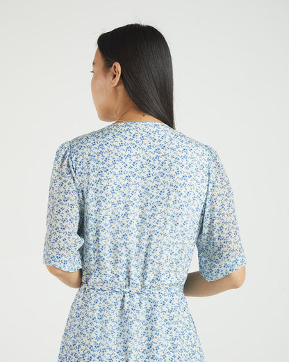 Blue Floral Wrap Dress by Reistor with A Summer Situation by Reistor, Bemberg, Blue, Casual Wear, FB ADS JUNE, For Daughter, Natural, Printed Selfsame, Prints, Regular Fit, Womenswear, Wrap Dresses at Kamakhyaa for sustainable fashion