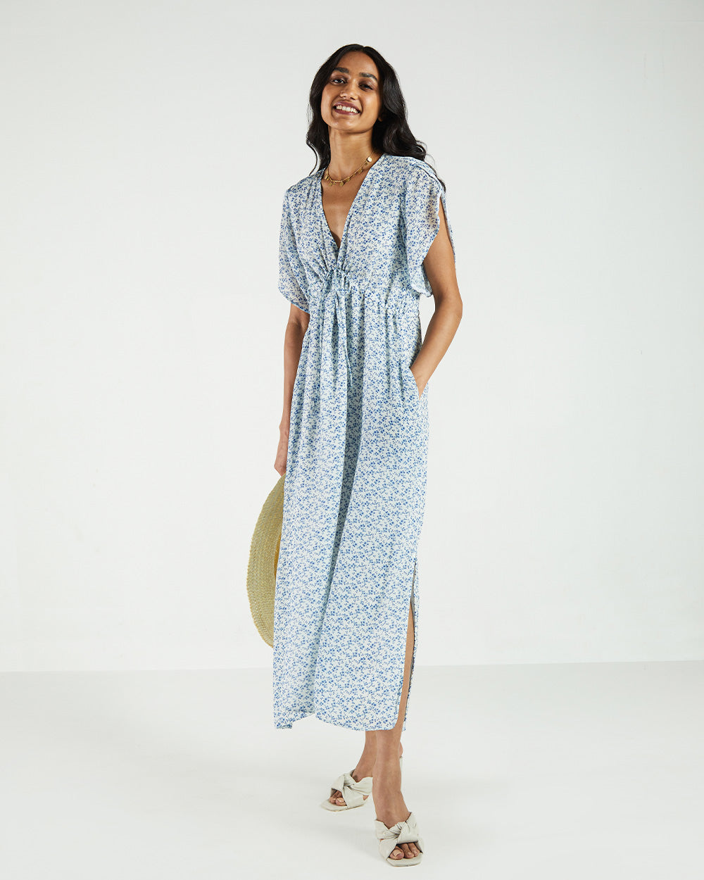 Blue Flowy Dress by Reistor with A Summer Situation by Reistor, Bemberg, Best Selling, Blue, Casual Wear, Midi Dresses, Natural, Prints, Regular Fit, Womenswear at Kamakhyaa for sustainable fashion