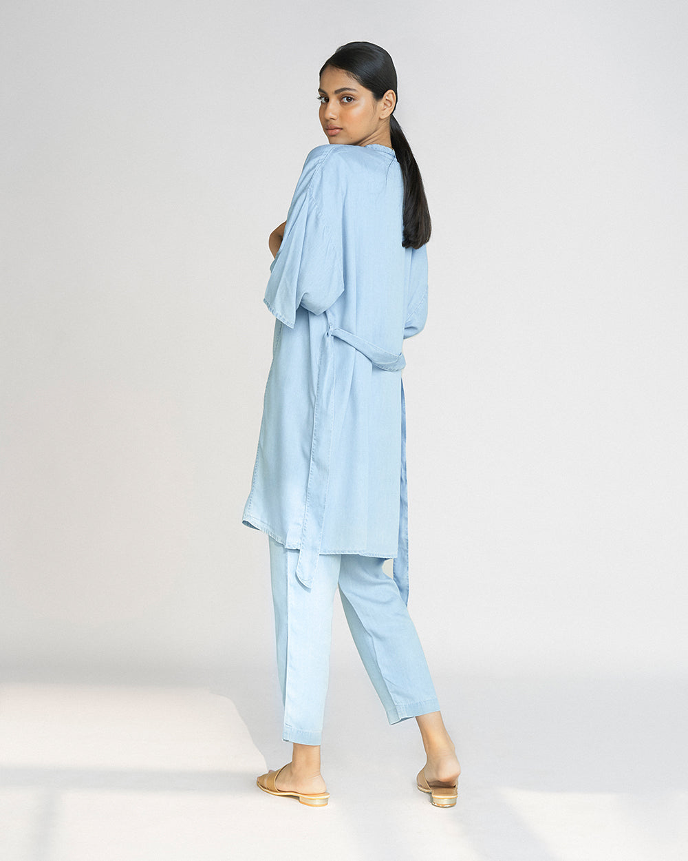 Blue Kimono Overlay by Reistor with Blue, Casual Wear, Denim, Denim Restored by Reistor, Natural, Overlays, Relaxed Fit, Shrugs, Solids, Tencel, Womenswear at Kamakhyaa for sustainable fashion
