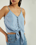 Blue Lines Striped Top by Reistor with A Summer Situation by Reistor, Bemberg, Best Selling, Blue, Casual Wear, Natural, Regular Fit, Solids, Spaghettis, Tencel, Tops, Womenswear at Kamakhyaa for sustainable fashion