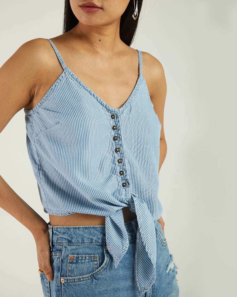 Blue Lines Striped Top by Reistor with A Summer Situation by Reistor, Bemberg, Best Selling, Blue, Casual Wear, Natural, Regular Fit, Solids, Spaghettis, Tencel, Tops, Womenswear at Kamakhyaa for sustainable fashion