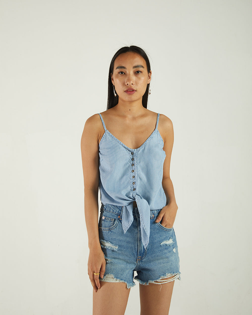 Blue Lines Striped Top by Reistor with A Summer Situation by Reistor, Bemberg, Best Selling, Blue, Casual Wear, Natural, Regular Fit, Solids, Spaghettis, Tencel, Tops, Womenswear at Kamakhyaa for sustainable fashion