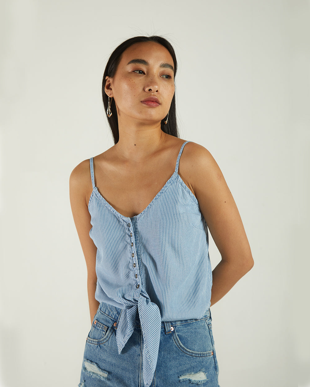 Blue Lines Striped Top by Reistor with A Summer Situation by Reistor, Bemberg, Best Selling, Blue, Casual Wear, Natural, Regular Fit, Solids, Spaghettis, Tencel, Tops, Womenswear at Kamakhyaa for sustainable fashion