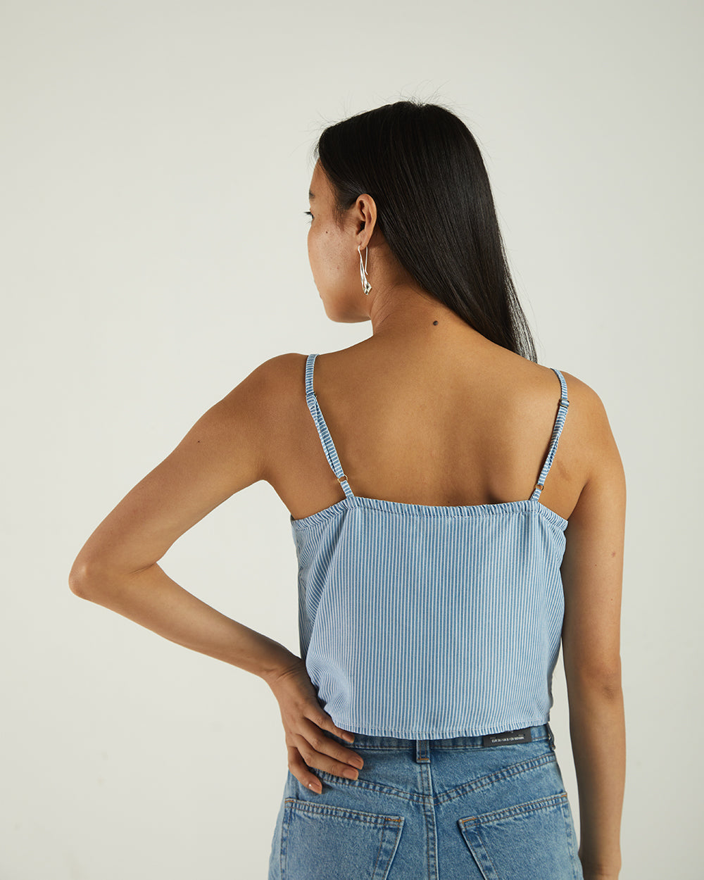 Blue Lines Striped Top by Reistor with A Summer Situation by Reistor, Bemberg, Best Selling, Blue, Casual Wear, Natural, Regular Fit, Solids, Spaghettis, Tencel, Tops, Womenswear at Kamakhyaa for sustainable fashion