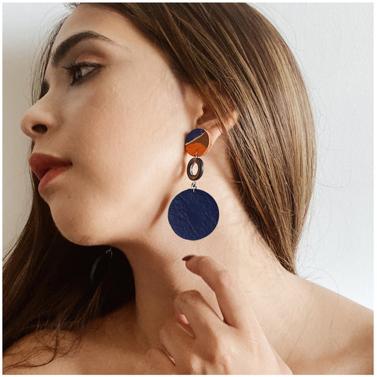 Blue Studs Earrings by Noupelle with Blue, Danglers, Fashion Jewellery, Free Size, Less than $50, Party Wear, Upcycled, Upcycled from Leather Waste, Women Led Designer at Kamakhyaa for sustainable fashion