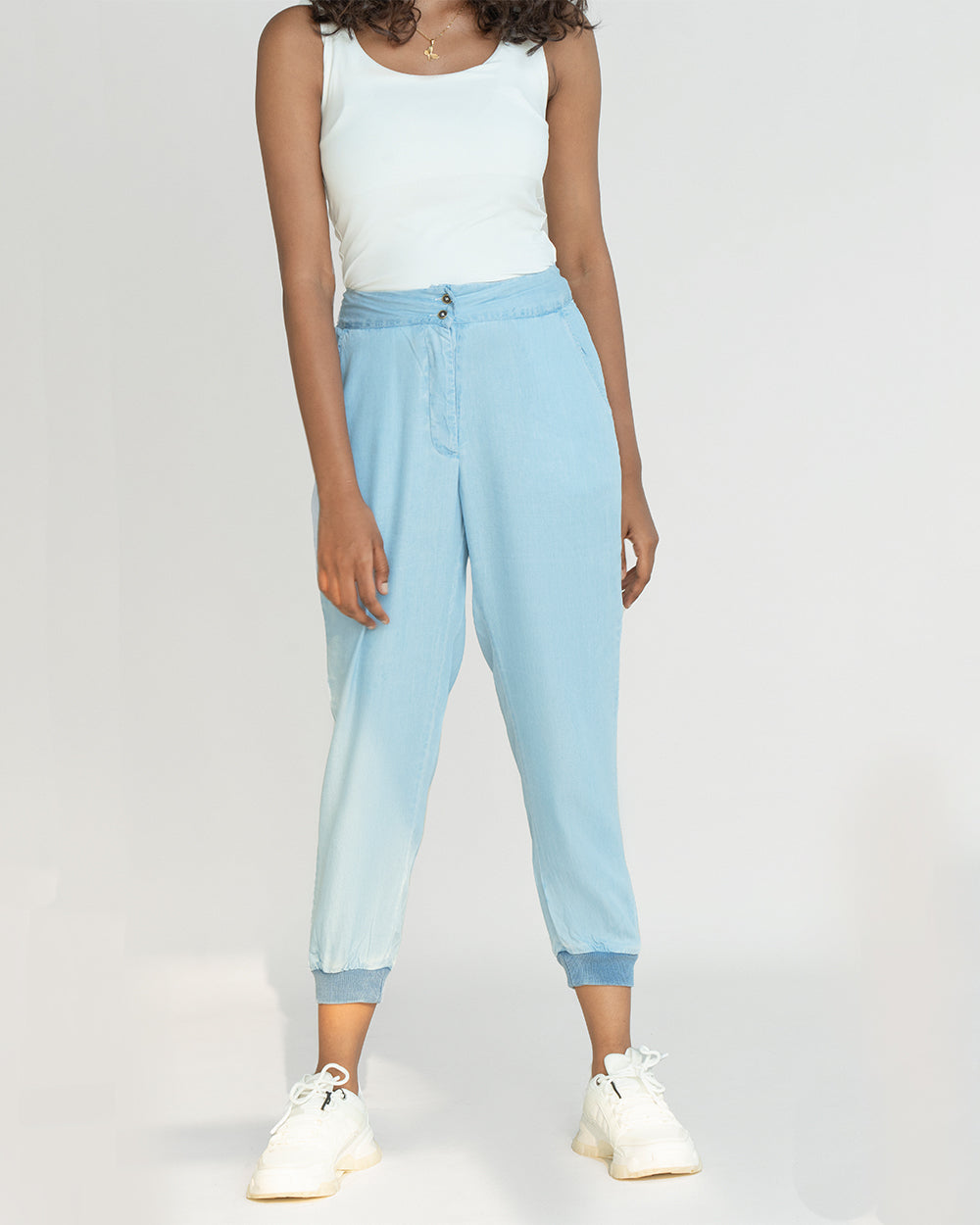 Blue Tencel Pants by Reistor with Blue, Denim, Denim Restored by Reistor, Joggers, Natural, Office Wear, Regular Fit, Solids, Tencel, Womenswear at Kamakhyaa for sustainable fashion