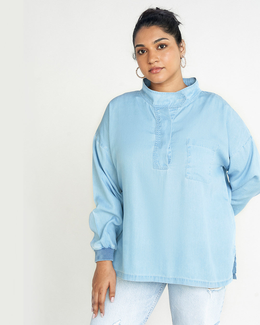 Blue Tencel Shirt by Reistor with Archived, Blue, Denim, Denim Restored by Reistor, Natural, Office Wear, Regular Fit, Shirts, Solids, Tencel, Tops, Womenswear at Kamakhyaa for sustainable fashion