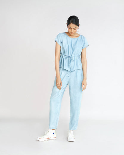 Blue Tunic Top by Reistor with Archived, Blue, Casual Wear, Denim, Denim Restored by Reistor, Less than $50, Natural, Relaxed Fit, Solids, Tencel, Tops, Tunic Tops, Womenswear at Kamakhyaa for sustainable fashion