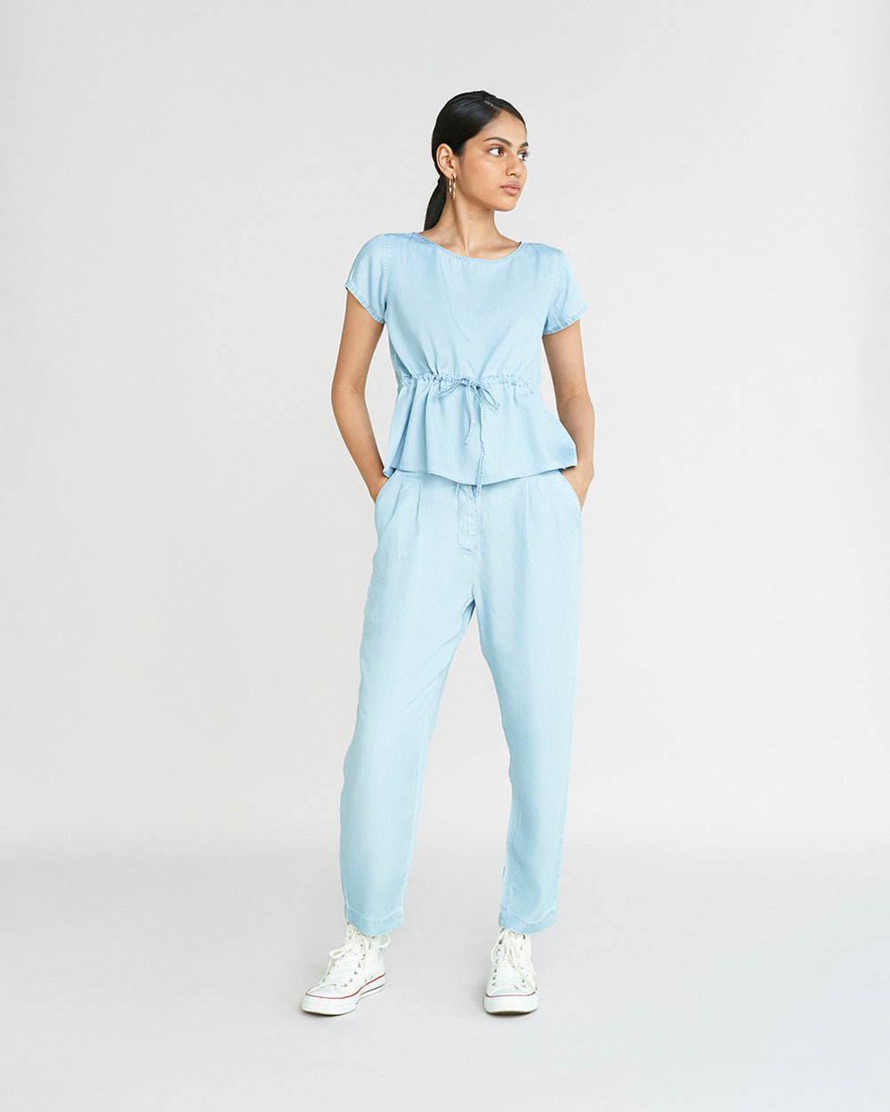 Blue Tunic Top by Reistor with Archived, Blue, Casual Wear, Denim, Denim Restored by Reistor, Less than $50, Natural, Relaxed Fit, Solids, Tencel, Tops, Tunic Tops, Womenswear at Kamakhyaa for sustainable fashion