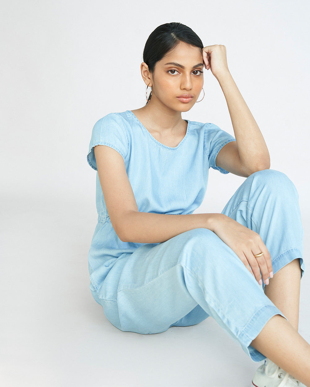 Blue Tunic Top by Reistor with Archived, Blue, Casual Wear, Denim, Denim Restored by Reistor, Less than $50, Natural, Relaxed Fit, Solids, Tencel, Tops, Tunic Tops, Womenswear at Kamakhyaa for sustainable fashion