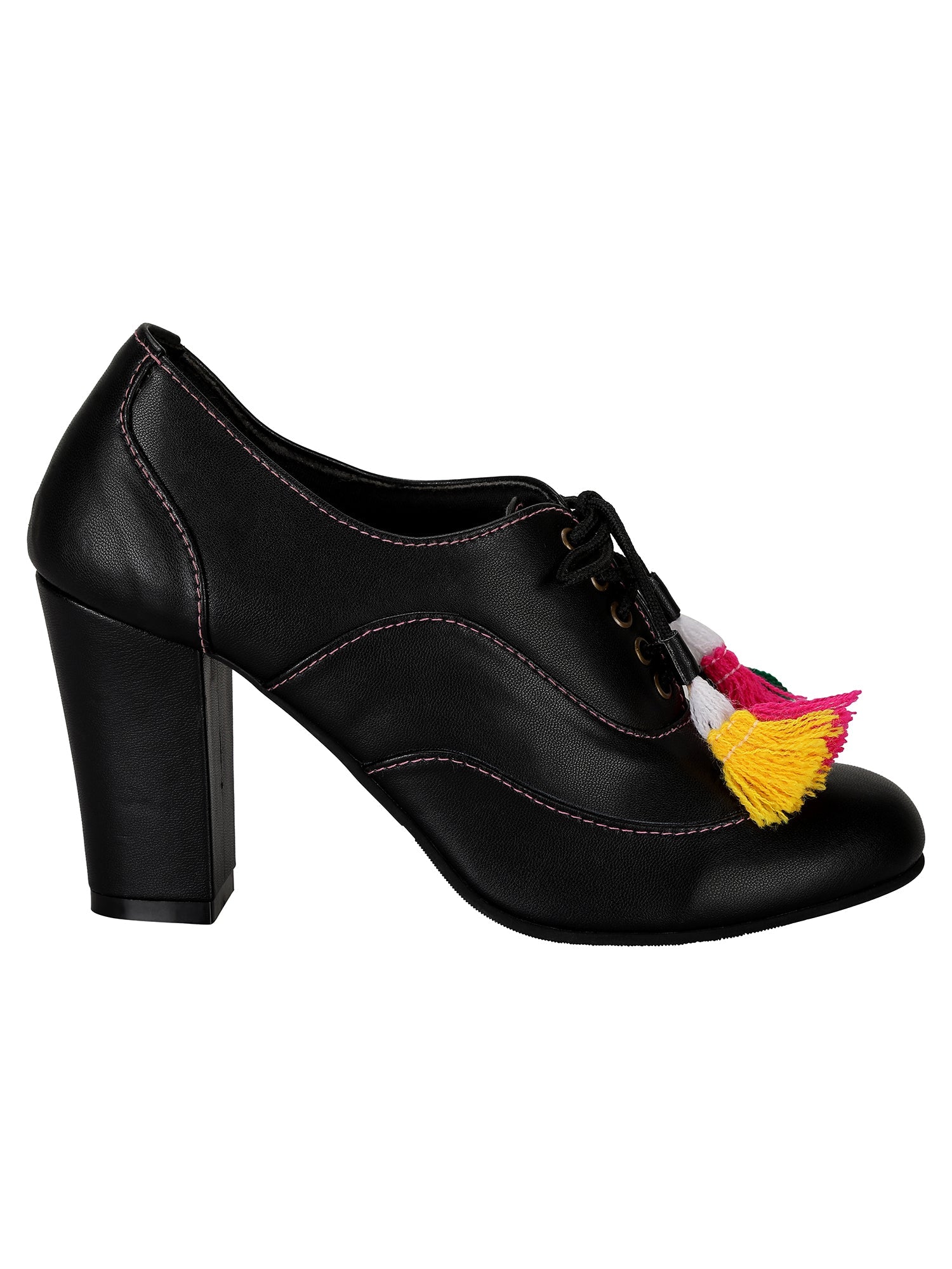 Boho Brogues in Black by Sole Stories with Basics Edit- Chapter II, Black, Faux Leather, For Bachelorette, Handcrafted, Heels, Mules, Relaxed Fit, Solids, Vegan at Kamakhyaa for sustainable fashion