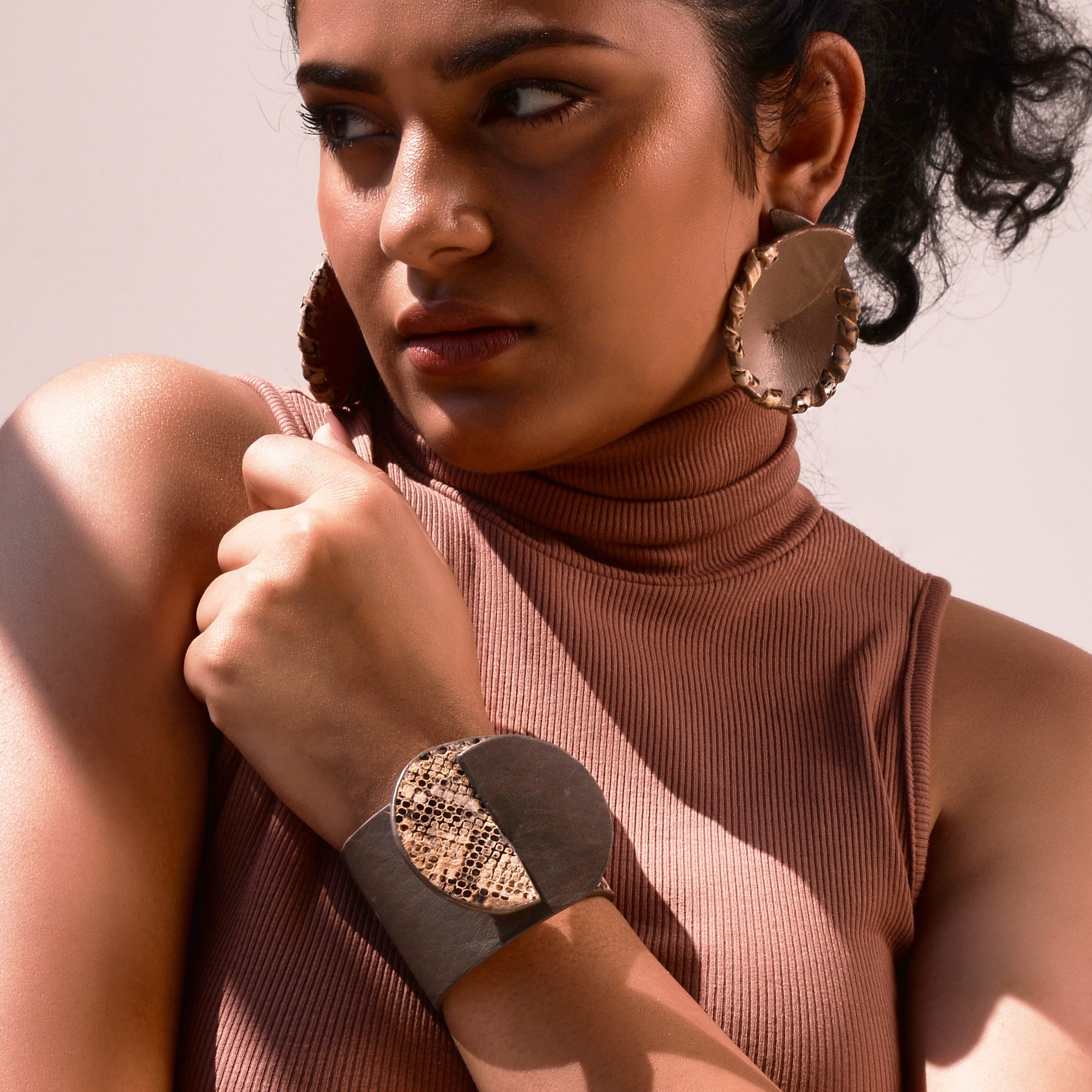 Bracelets Twone Cuff by Noupelle with Add Ons, Bracelets, Casual Wear, Free Size, Grey, Less than $50, Textured, Upcycled, Upcycled from Leather Waste, Women Led Designer at Kamakhyaa for sustainable fashion