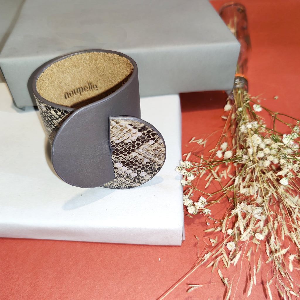 Bracelets Twone Cuff by Noupelle with Add Ons, Bracelets, Casual Wear, Free Size, Grey, Less than $50, Textured, Upcycled, Upcycled from Leather Waste, Women Led Designer at Kamakhyaa for sustainable fashion