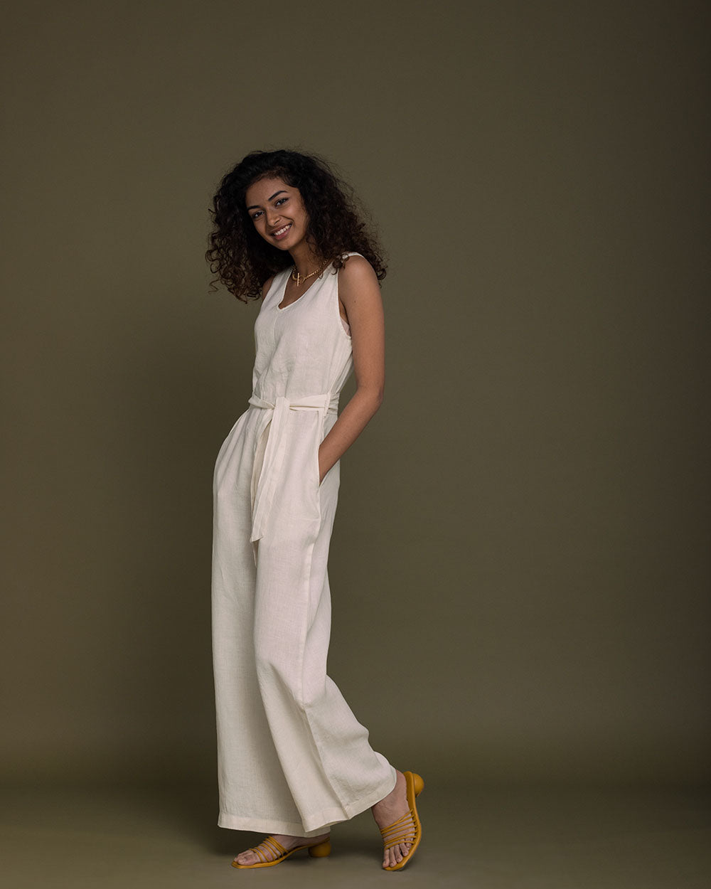 Breakfast In Bed Jumpsuit - Shell Off White by Reistor with Archived, Best Selling, Casual Wear, Hemp, Hemp by Reistor, Jumpsuits, Natural, Relaxed Fit, Solids, White, Womenswear at Kamakhyaa for sustainable fashion