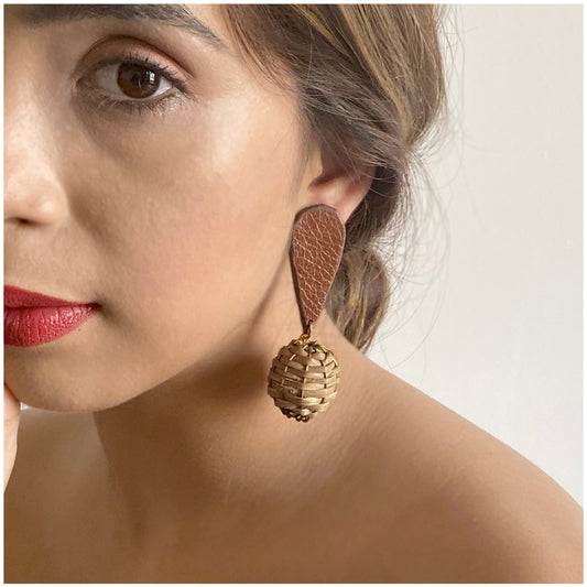 Brown Long Earrings-Duin by Noupelle with Brown, Casual Wear, Fashion Jewellery, Free Size, Less than $50, Long Earrings, Upcycled, Upcycled from Leather Waste, Women Led Designer at Kamakhyaa for sustainable fashion