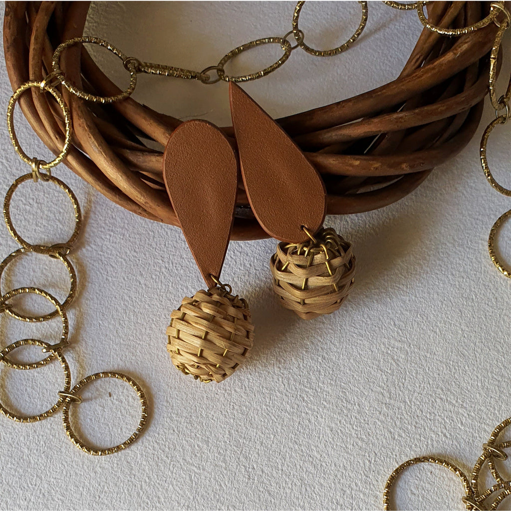 Brown Long Earrings-Duin by Noupelle with Brown, Casual Wear, Fashion Jewellery, Free Size, Less than $50, Long Earrings, Upcycled, Upcycled from Leather Waste, Women Led Designer at Kamakhyaa for sustainable fashion